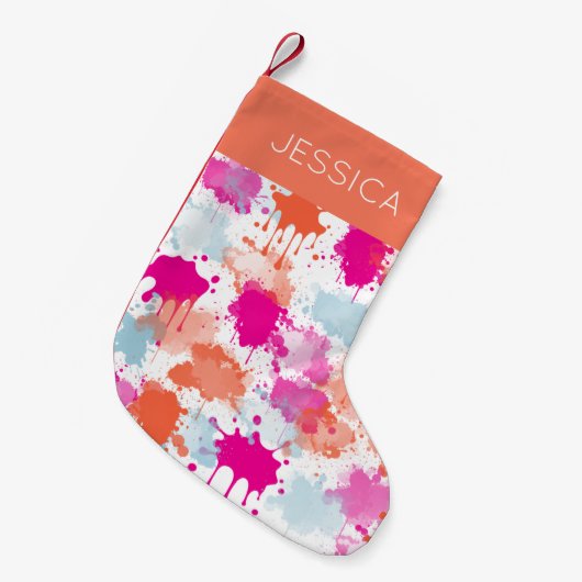 Oranje Roze Blauw Abstract Moderne Verfstreepjes Kleine Kerstsok (Voorkant (Hangend))