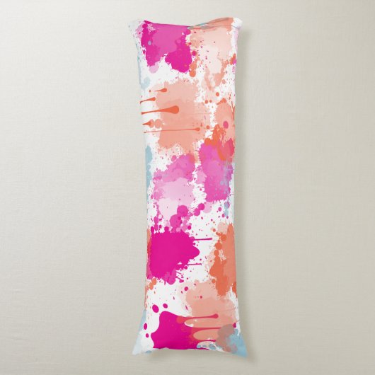 Oranje Roze Blauw Abstract Moderne Verfstreepjes Lichaamskussen (Voorkant Verticaal)