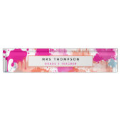 Oranje Roze Blauw Abstract Moderne Verfstreepjes Naambordje (Voorkant)