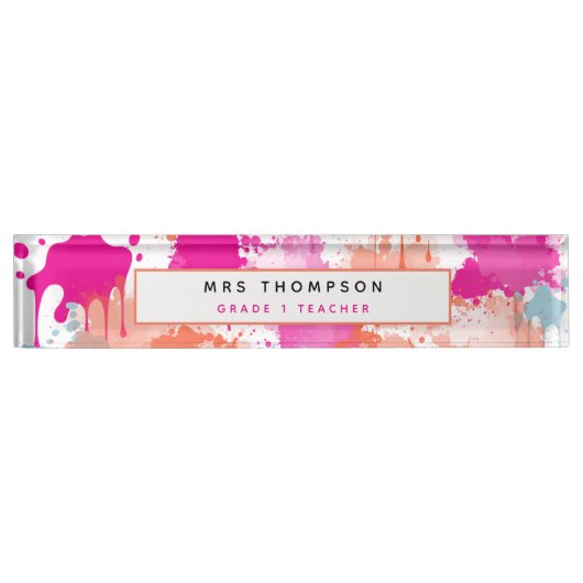 Oranje Roze Blauw Abstract Moderne Verfstreepjes Naambordje (Voorkant)