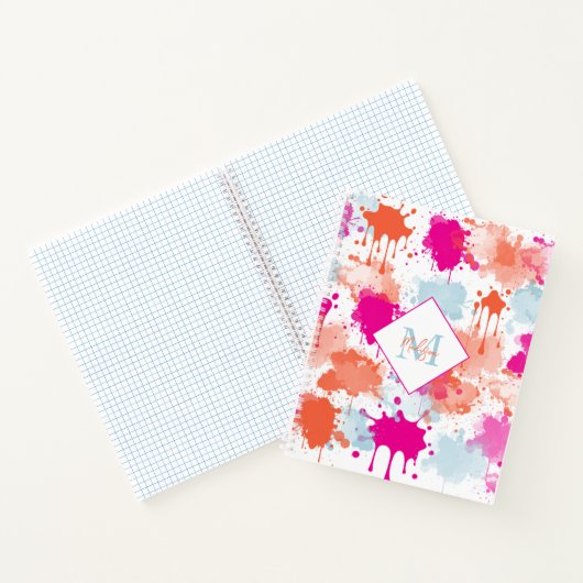 Oranje Roze Blauw Abstract Moderne Verfstreepjes Notitieboek (Binnen)