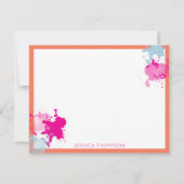 Oranje Roze Blauw Abstract Moderne Verfstreepjes Notitiekaartje (Voorkant)