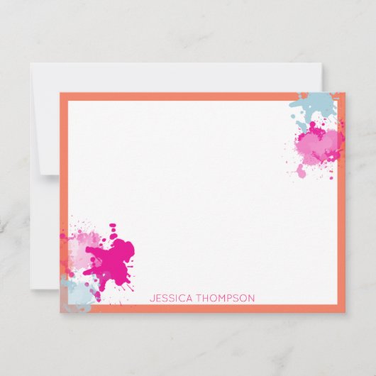 Oranje Roze Blauw Abstract Moderne Verfstreepjes Notitiekaartje (Voorkant)