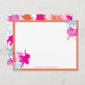 Oranje Roze Blauw Abstract Moderne Verfstreepjes Notitiekaartje (Voorkant / Achterkant)