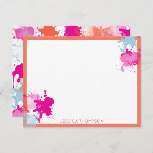 Oranje Roze Blauw Abstract Moderne Verfstreepjes Notitiekaartje (Voorkant / Achterkant)