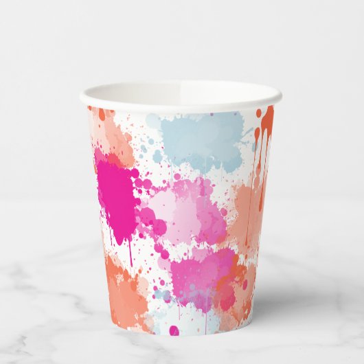 Oranje Roze Blauw Abstract Moderne Verfstreepjes Papieren Bekers (Links)