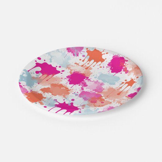 Oranje Roze Blauw Abstract Moderne Verfstreepjes Papieren Bordje (Gekanteld)