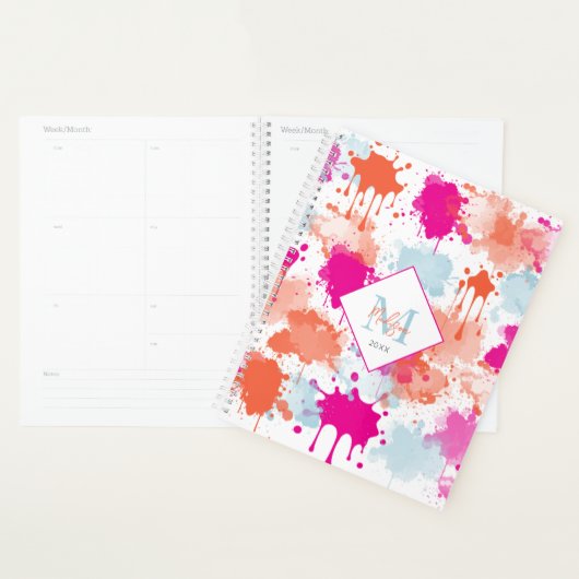 Oranje Roze Blauw Abstract Moderne Verfstreepjes Planner (Display)