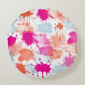 Oranje Roze Blauw Abstract Moderne Verfstreepjes Rond Kussen (Achterkant)