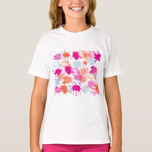 Oranje Roze Blauw Abstract Moderne Verfstreepjes T-shirt (Voorkant)