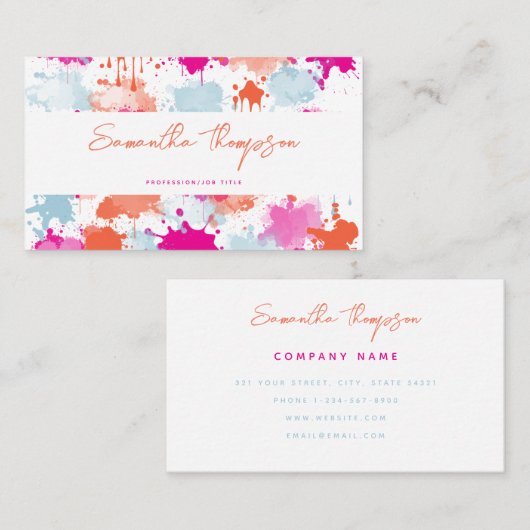 Oranje Roze Blauw Abstract Moderne Verfstreepjes Visitekaartje (Voorkant / Achterkant)