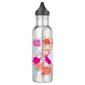 Oranje Roze Blauw Abstract Moderne Verfstreepjes Waterfles (Links)