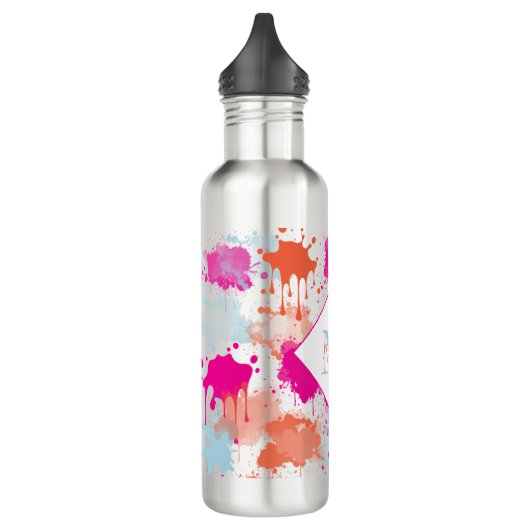 Oranje Roze Blauw Abstract Moderne Verfstreepjes Waterfles (Links)