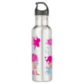 Oranje Roze Blauw Abstract Moderne Verfstreepjes Waterfles (Achterkant)