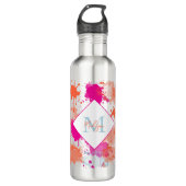 Oranje Roze Blauw Abstract Moderne Verfstreepjes Waterfles (Voorkant)