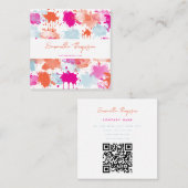 Oranje Roze Blauw Abstracte Moderne QR-code Vierkante Visitekaartje (Voorkant / Achterkant)