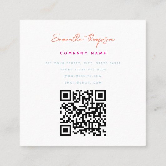 Oranje Roze Blauw Abstracte Moderne QR-code Vierkante Visitekaartje (Achterkant)