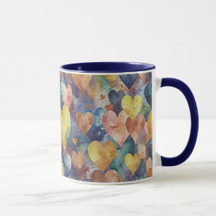oranje roze blauw gele harten mok