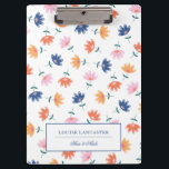 Oranje roze blauw kleurrijk flessenpatroon klembord<br><div class="desc">bloemklembord met een patroon van bloemen in geel,  oranje,  blauw en roze. Voeg jouw naam of bedrijfsnaam in elegante blauwe letters toe.</div>