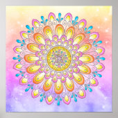 Oranje Roze Blauwe Floral Waterverf Mandala Poster (Voorkant)