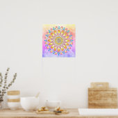 Oranje Roze Blauwe Floral Waterverf Mandala Poster (Keuken)