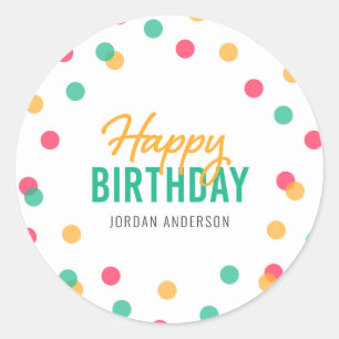 Oranje Roze Blauwgroen Confetti Happy Birthday Ronde Sticker