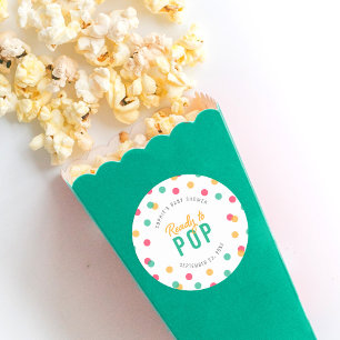 Oranje Roze Blauwgroen Confettien Klaar om Baby Ronde Sticker