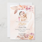 Oranje roze bloemdoopuitnodiging kaart (Voorkant)