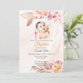 Oranje roze bloemdoopuitnodiging kaart (Staand voorkant)