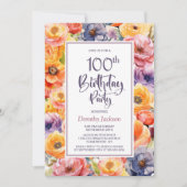 Oranje Roze Bloemen 100ste Verjaardagsfeest Kaart (Voorkant)