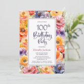 Oranje Roze Bloemen 100ste Verjaardagsfeest Kaart (Staand voorkant)