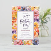 Oranje Roze Bloemen 30ste Verjaardagsfeest Kaart (Staand voorkant)