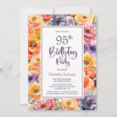 Oranje Roze Bloemen 95ste Verjaardagsfeest Kaart (Voorkant)