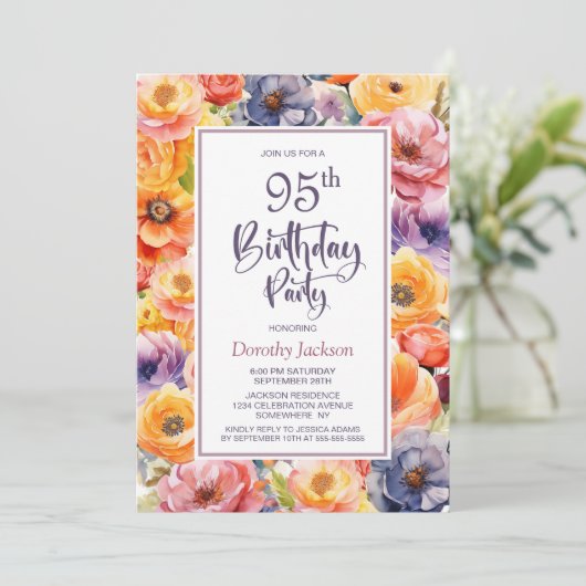 Oranje Roze Bloemen 95ste Verjaardagsfeest Kaart