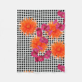 Oranje roze bloemen B/W Check Fleece Blanket Deken (Voorkant)