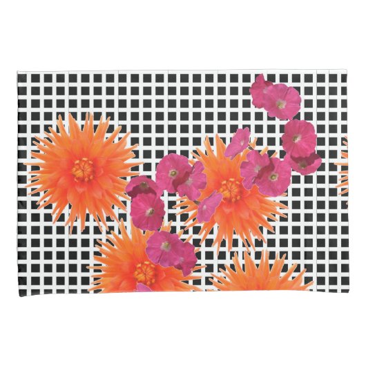 Oranje roze bloemen B/W controlepaar van Kussenslo Kussensloop (Voorkant-Rechts)