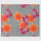 Oranje roze bloemen B/W-vinkslagpapier Cadeaupapier (Vlak)