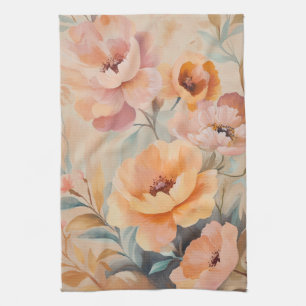 Oranje Roze Bloemen Watercolor Bloesems Elegant  Theedoek