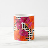 Oranje roze bloemen zwart witte cheque koffie Mok (Center)