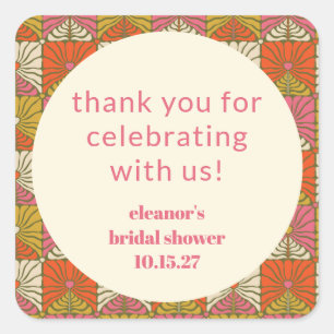 Oranje roze bloemig Vrijgezellenfeest op maat dank Vierkante Sticker