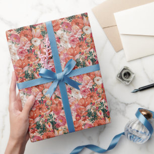 Oranje roze bloemmotief cadeaupapier