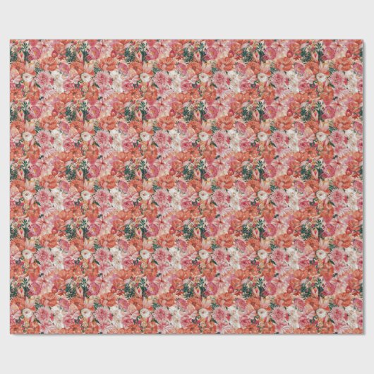 Oranje roze bloemmotief cadeaupapier (Vlak)
