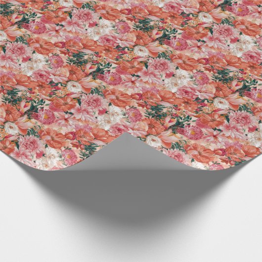 Oranje roze bloemmotief cadeaupapier (Hoek)