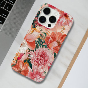 Oranje roze bloemmotief iPhone 16 pro hoesje