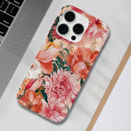 Oranje roze bloemmotief Case-Mate iPhone case