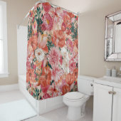 Oranje roze bloemmotief douchegordijn (In situ)