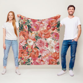 Oranje roze bloemmotief fleece deken