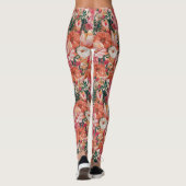 Oranje roze bloemmotief leggings (Achterkant)
