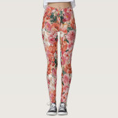 Oranje roze bloemmotief leggings (Voorkant)