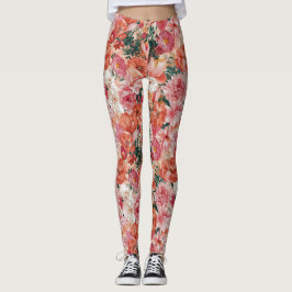 Oranje roze bloemmotief leggings